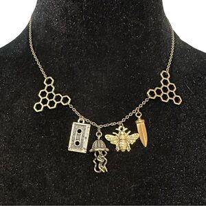 Gold Charm Necklace with Honeycomb Design